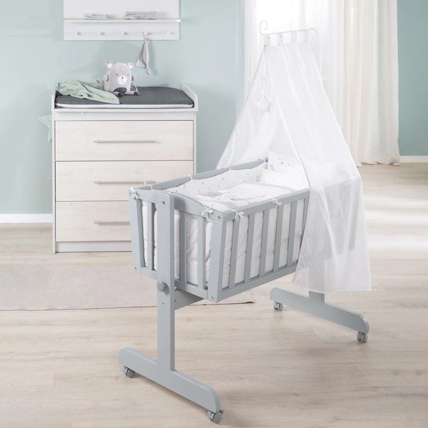 Šedá kolébka na kolečkách s nebesy 40x90 cm Strenenzauber – Roba-image-1