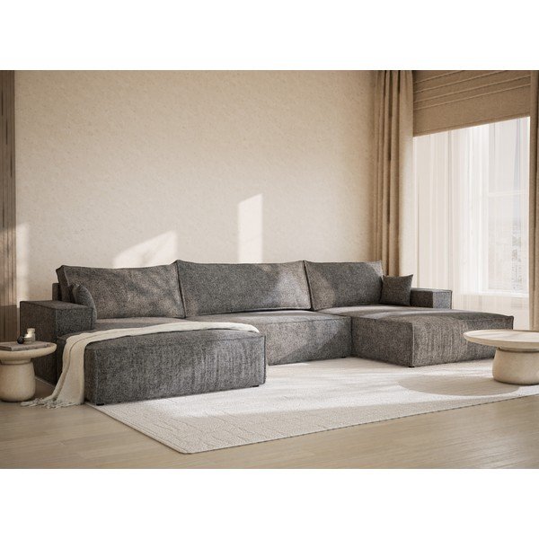 Šedá žinylková rozkládací/s úložným prostorem rohová pohovka (do "U") Kyoto – Maison de Rêve-image-1