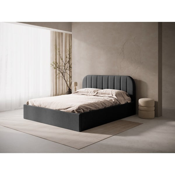 Antracitová čalouněná dvoulůžková postel s úložným prostorem/bez čela s roštem 180x200 cm Susan – Micadoni -image-1