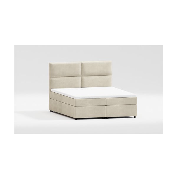 Béžová čalouněná dvoulůžková postel s úložným prostorem s roštem 200x200 cm Rico – Ropez