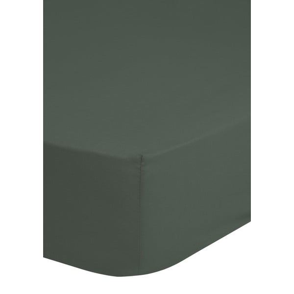 Tmavě zelené elastické prostěradlo z bavlněného saténu HIP, 140 x 200 cm-image-1