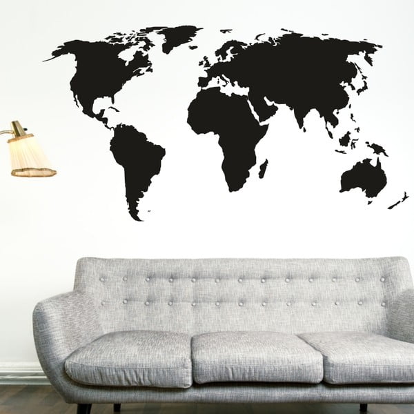Samolepka na stěnu Malá mapa světa, černá