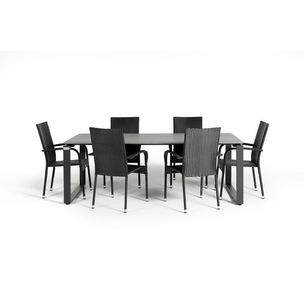 Zahradní jídelní set pro 6 osob s černou židlí Paris a stolem Strong, 100 x 210 cm