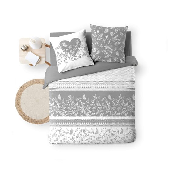 Bílé/šedé bavlněné povlečení na dvoulůžko 200x200 cm Annie – douceur d'intérieur-image-4