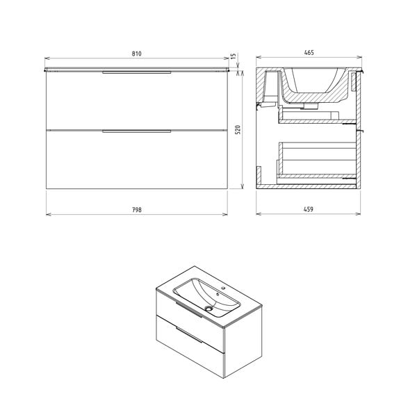 Závěsná skříňka bez umyvadla v dekoru dubu v přírodní barvě 80x52 cm Cirasa – Sapho-image-3