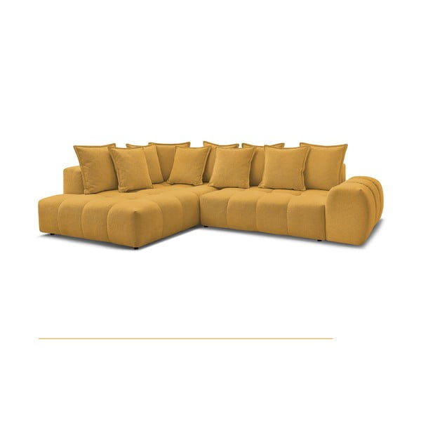 Žinylková rozkládací/s úložným prostorem rohová pohovka v hořčicové barvě (levý roh/do L) Everest – Bobochic Paris-image-3