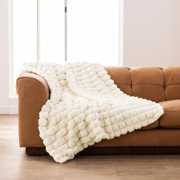 Krémová deka z mikroplyše/z umělé kožešiny 180x220 cm Igloo – douceur d'intérieur-image-2