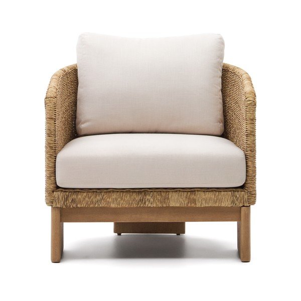 Béžové/v přírodní barvě dřevěné/z umělého ratanu zahradní křeslo Xoriguer – Kave Home-image-2