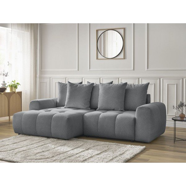 Šedá žinylková rozkládací/s úložným prostorem rohová pohovka (levý roh/s lenoškou) Roxelane – Bobochic Paris-image-4