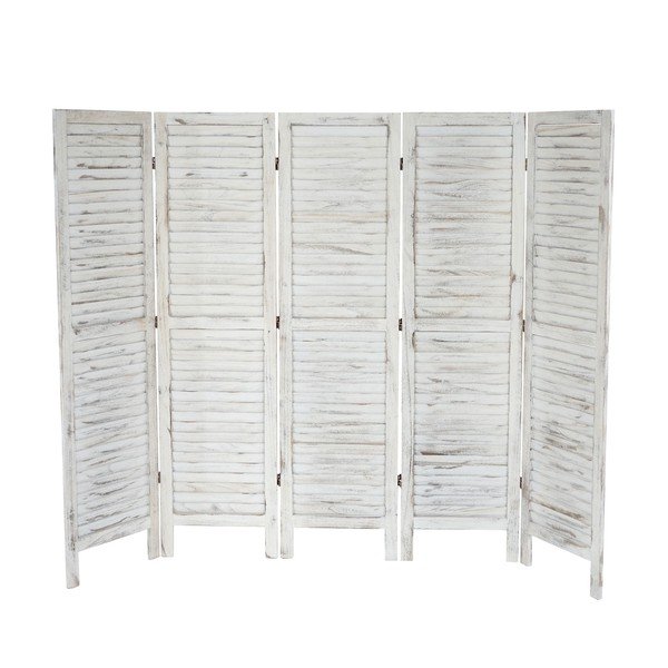 Bílý dřevěný paraván Mendler Shabby, 228 cm-image-1