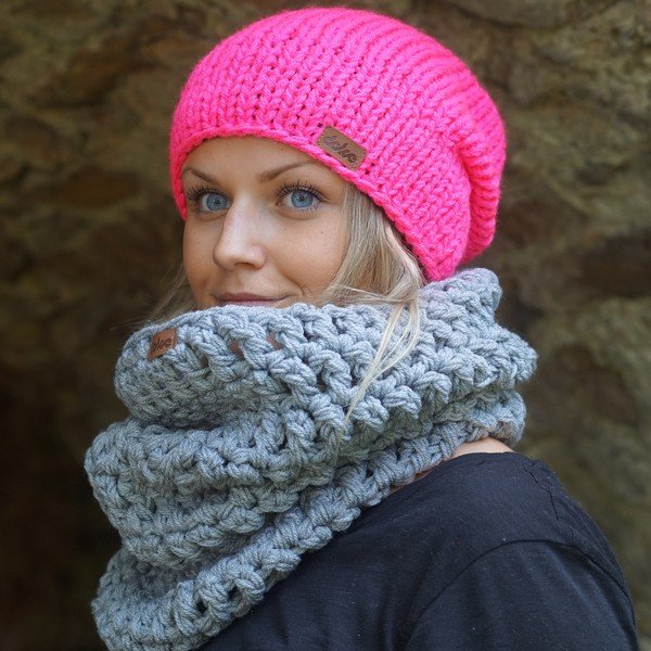Ručně pletená čepice DOKE Pink Beanie-image-1