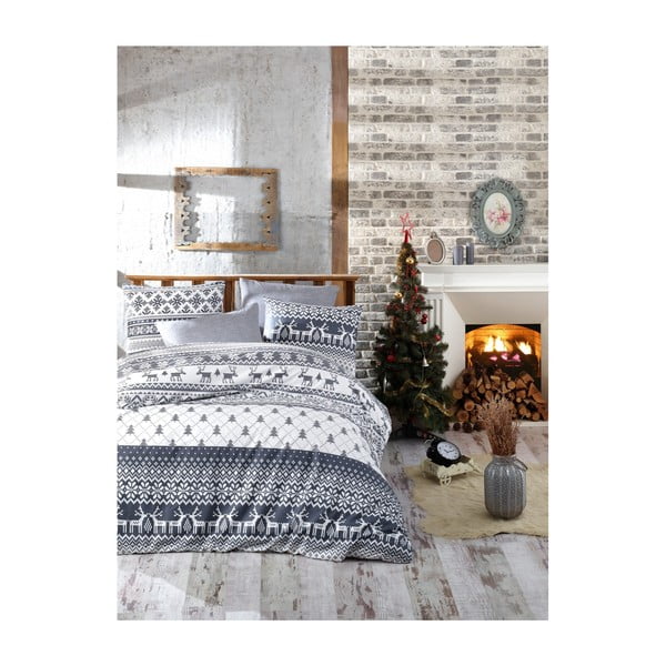 Vánoční bavlněné povlečení na dvojlůžko s prostěradlem Nazenin Home Alesia, 200 x 220 cm