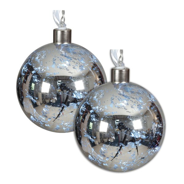 Sada 2 vánočních skleněných baněk stříbrné barvy s LED světly Naeve, Ø 13 cm