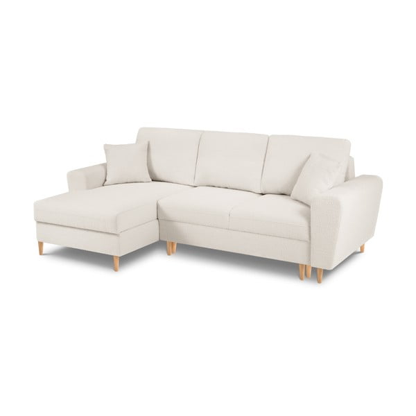 Béžová rozkládací/s úložným prostorem rohová pohovka z textilie bouclé (levý roh/s lenoškou) Kyoto – Cosmopolitan Design-image-1