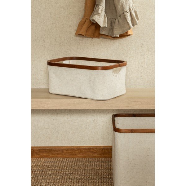Krémový látkový úložný box 38x26x16 cm Bamboo/Linen – Bigso-image-4