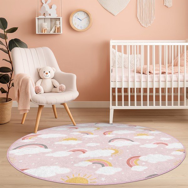 Růžový pratelný dětský koberec ø150 cm Rainbow World – Mila Home-image-3