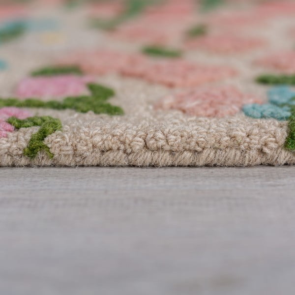 Krémový ručně tkaný vlněný koberec 160x230 cm Emilia Floral – Flair Rugs-image-4