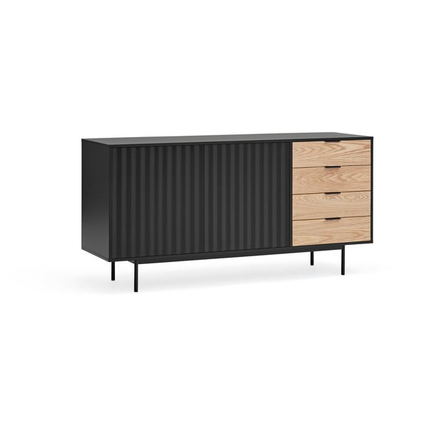 Nízká komoda v dekoru dubu v černo-přírodní barvě 159x80 cm Sierra – Teulat-image-3