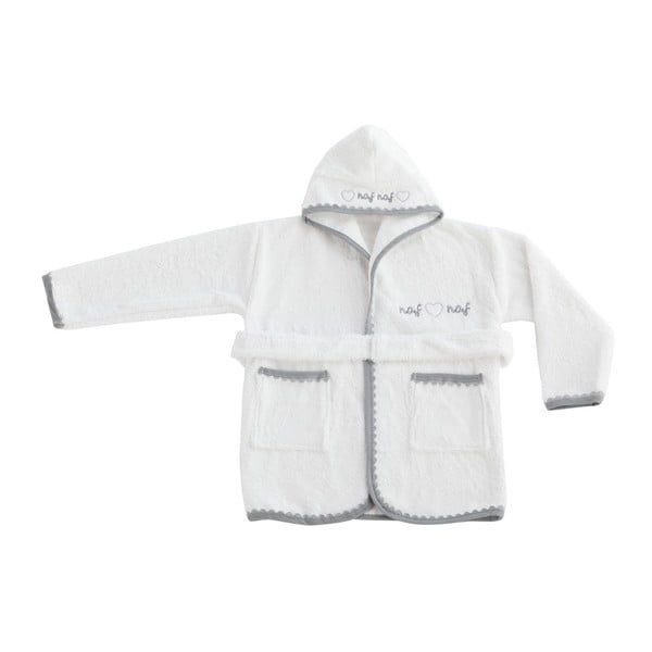 Dětský bílý župan se šedými detaily ze 100% bavlny Naf Naf Heart