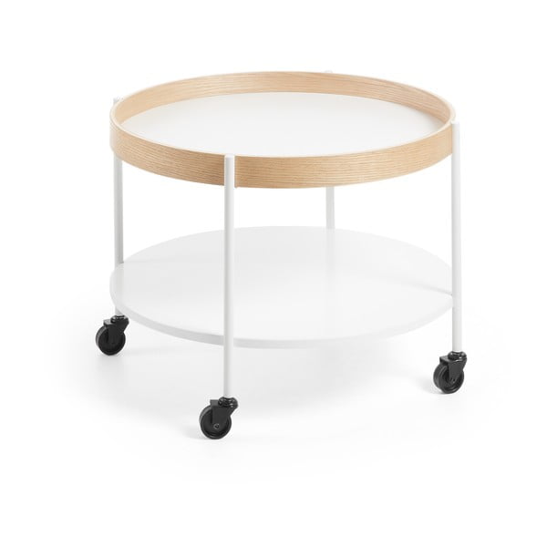 Bílý odkládací stolek na kolečkách La Forma Alban, Ø 60 cm