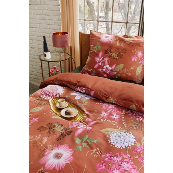 Terakotově hnědé povlečení na dvoulůžko z bavlněného saténu Bonami Selection Blossom, 200 x 220 cm-image-4