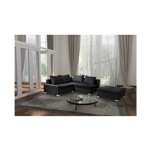 Černá rohová pohovka s lůžkem na levé straně INTERIEUR DE FAMILLE PARIS Aventure-image-3