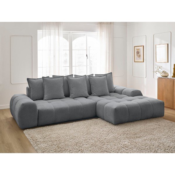 Tmavě šedá žinylková rozkládací/s úložným prostorem rohová pohovka (pravý roh/s lenoškou) Everest – Bobochic Paris-image-1