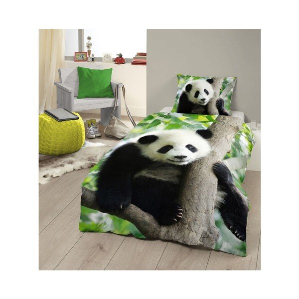 Dětské povlečení na jednolůžko z čisté bavlny s motivem pandy Good Morning , 140 x 200 cm-image-1
