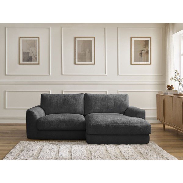 Černá žinylková rohová pohovka (pravý roh/s lenoškou) Leonore – Bobochic Paris-image-1