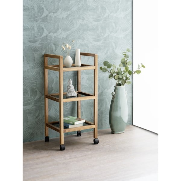 Černý/v přírodní barvě koupelnový regál z masivu akácie 35x76,5 cm Fondi – Wenko-image-2