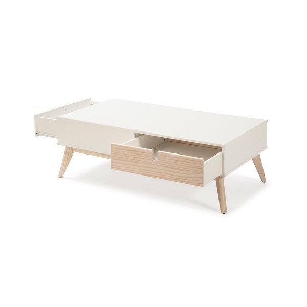 Bílý konferenční stolek se 2 zásuvkami a nohami z borovicového dřeva Marckeric Kiara-image-4