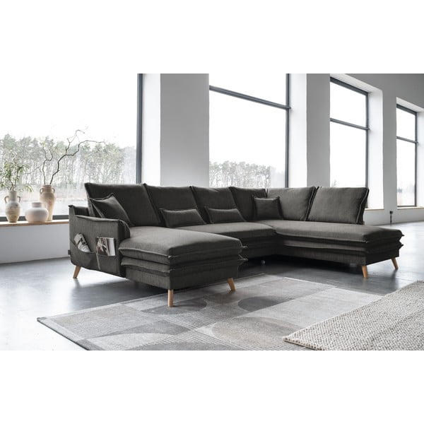 Tmavě šedá rozkládací rohová pohovka (pravý roh/do "U") Charming Charlie – Miuform-image-3