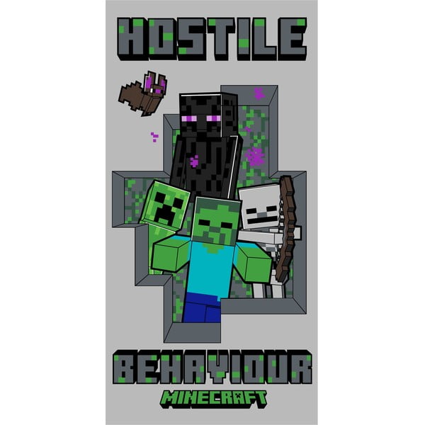 Šedá bavlněná dětská osuška 70x140 cm Minecraft Hostile Behaviour – Jerry Fabrics