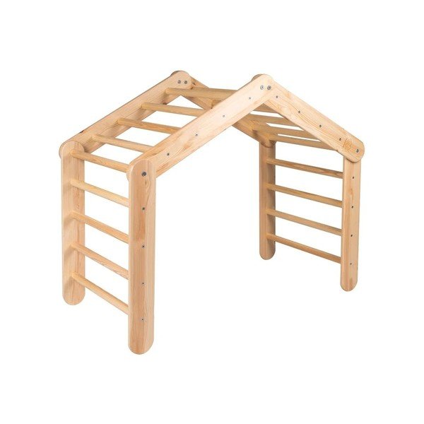 Růžový/v přírodní barvě pikler trojúhelník z borovicového dřeva 112x61x94 cm Montessori – Meowbaby-image-2