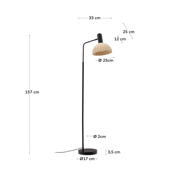 Stojací lampa s ratanovým stínidlem v černo-přírodní barvě (výška 157 cm) Damila – Kave Home-image-4