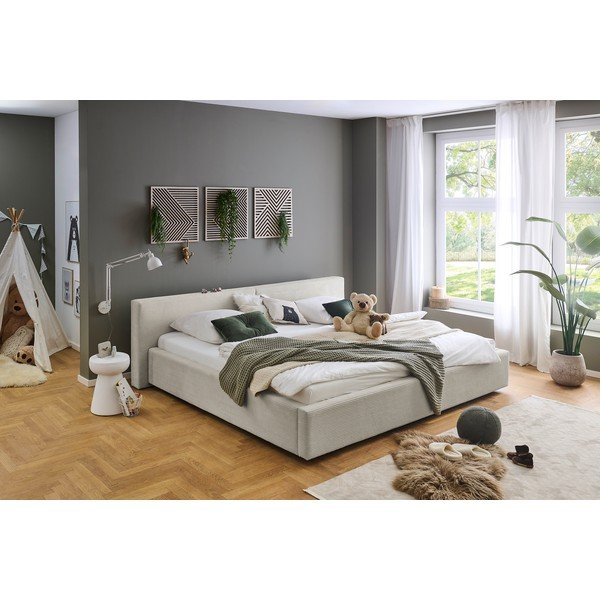 Béžová čalouněná dvoulůžková postel s úložným prostorem s roštem 200x240 cm Cube – Meise Möbel-image-1
