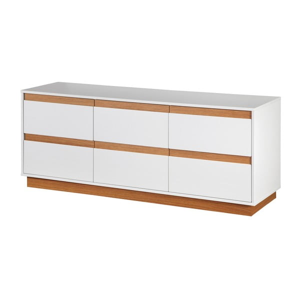 Bílá komoda se soklem a dřevěnými detaily Dřevotvar Ontur 11