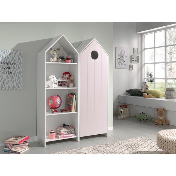 Bílo-světle růžová otevřená dětská šatní skříň 115x171,5 cm CASAMI – Vipack-image-1