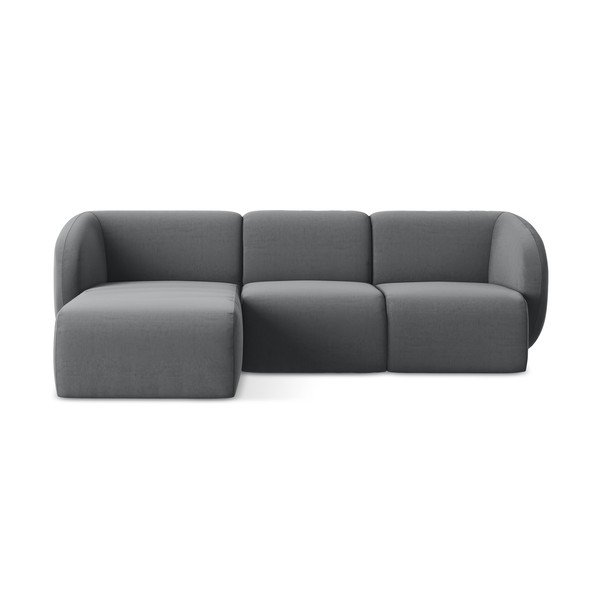 Šedá sametová rohová pohovka (levý roh/s lenoškou) Lani – Makamii