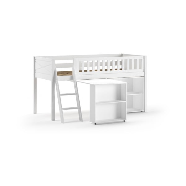 Bílá vyvýšená dětská postel z borovicového dřeva s úložným prostorem 90x200 cm SCOTT – Vipack