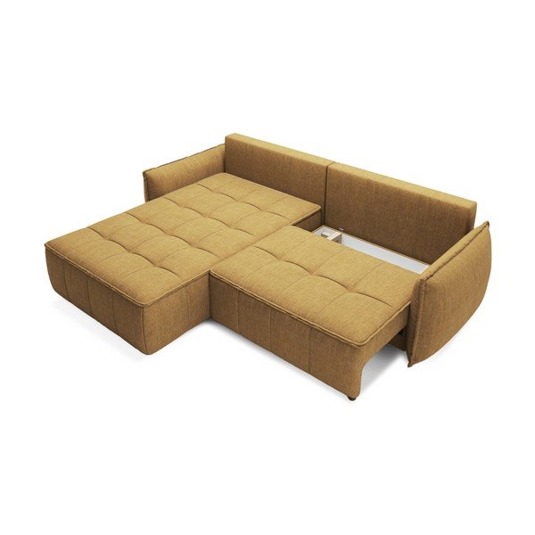 Žlutá sametová rozkládací/s úložným prostorem rohová pohovka (levý roh/s lenoškou) Campo – ELTAP-image-2