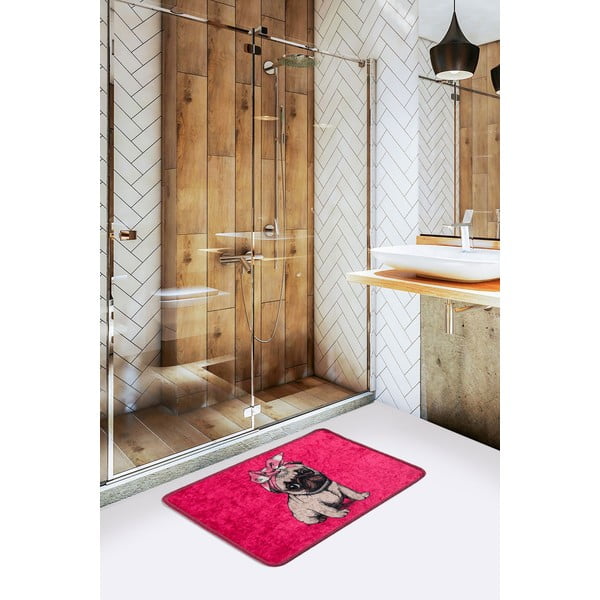 Růžová koupelnová předložka 40x60 cm Pink Pug – Foutastic-image-1