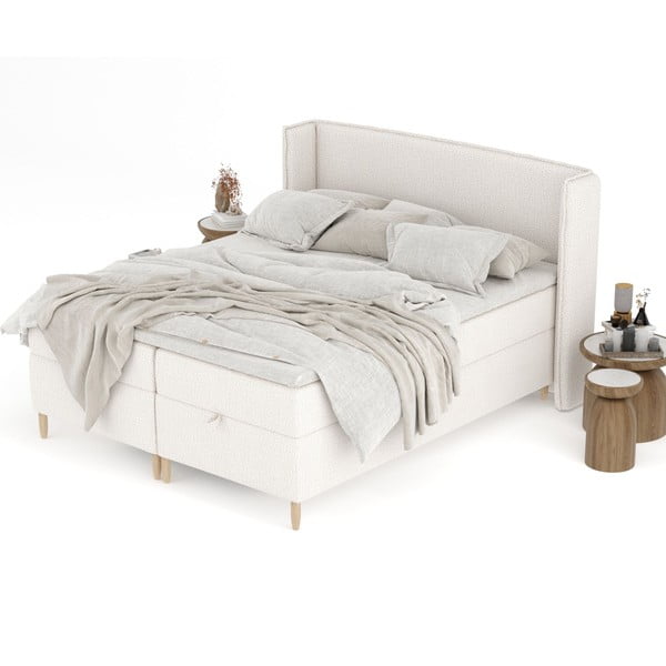Krémová boxspring postel s úložným prostorem 160x200 cm Monpelli – Maison de Rêve-image-4