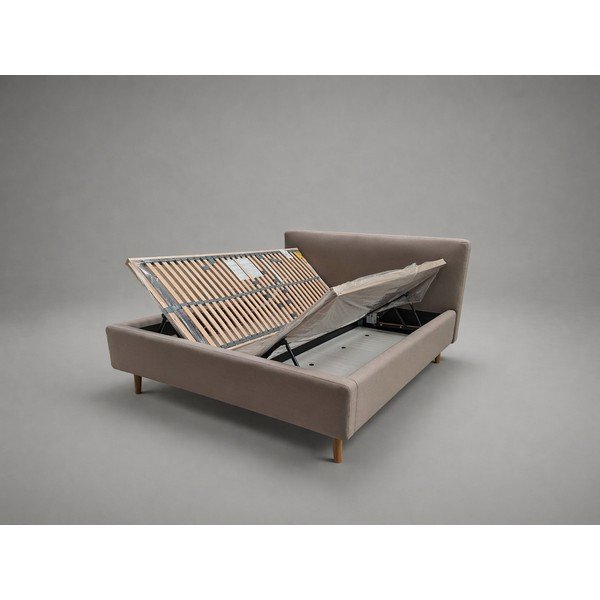 Taupe čalouněná dvoulůžková postel s úložným prostorem s roštem 160x200 cm Mattis - II. jakost – Meise Möbel-image-3