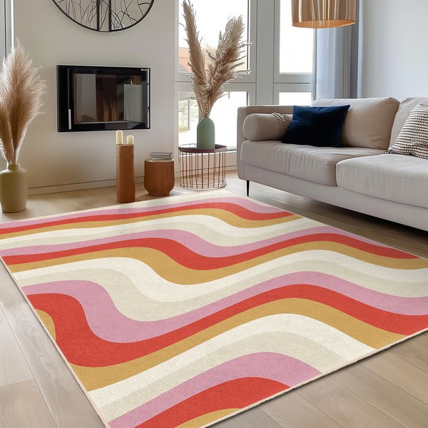 Žlutý/růžový pratelný koberec 80x150 cm Creamy Raspberry Swirl – Mila Home-image-3