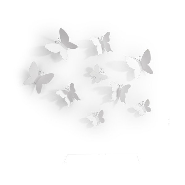 Sada 9 bílých nástěnných 3D dekorací Umbra Butterflies