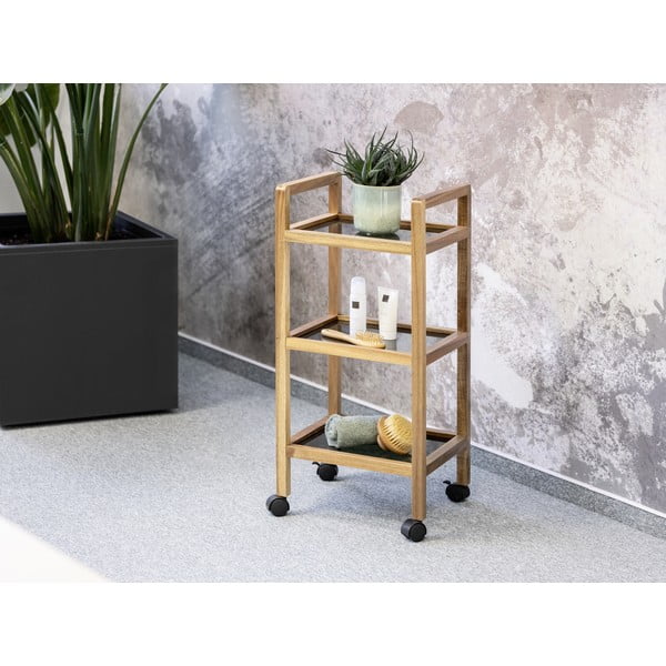 Černý/v přírodní barvě koupelnový regál z masivu akácie 35x76,5 cm Fondi – Wenko-image-1