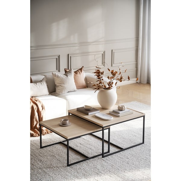 Konferenční stolek s deskou z dubového dřeva v přírodní barvě ø 80 cm Deerfield – Rowico-image-1