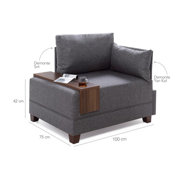 Šedé křeslo s područkou na pravé straně a odkládací deskou Balcab Home Martha-image-1