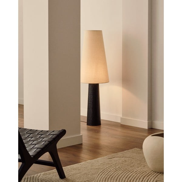 Černo-krémová stojací lampa s textilním stínidlem (výška 129 cm) Senni – Kave Home-image-1
